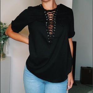 Black lace up t shirt